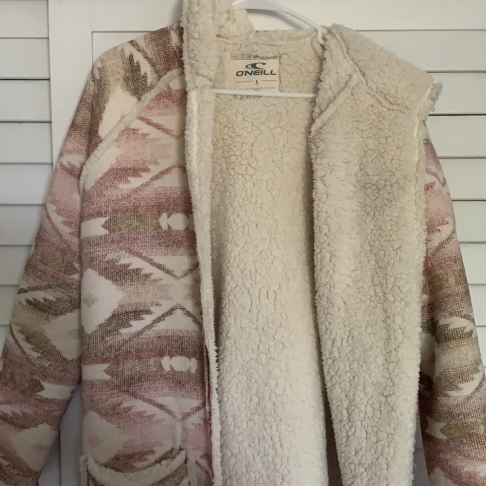 Billabong Pink and Cream Hooded Sherpa Jacket - Picture 4 of 6